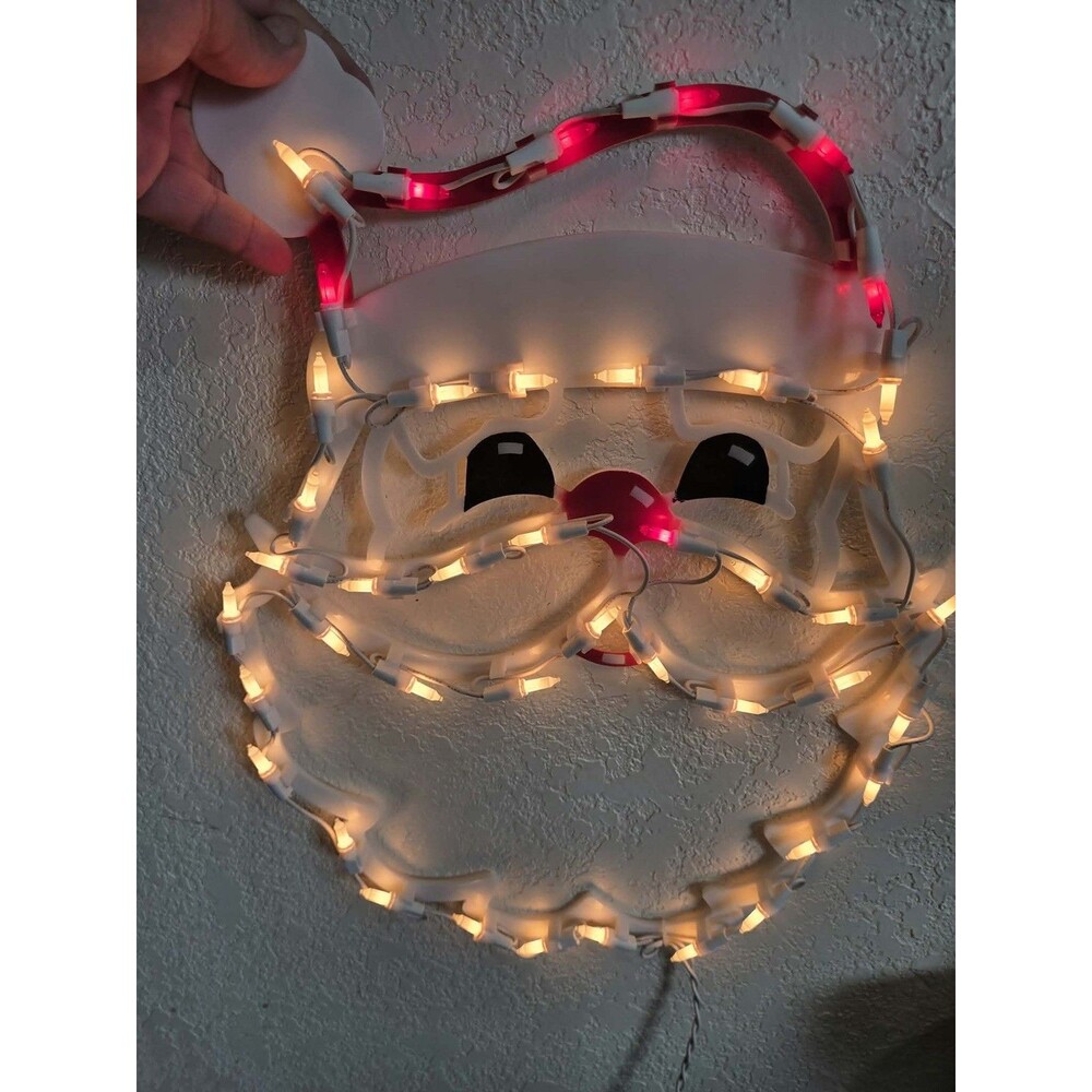 Silhouette Christmas Light Up Santa Face Plastic Wall Window 18" Impact Plastics